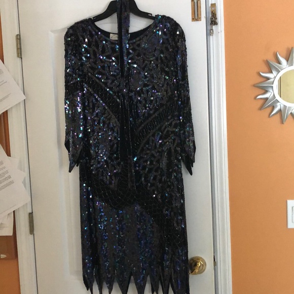 VINTAGE LILLIE RUBIN BLACK SEQUIN Dress-M - Picture 8 of 8